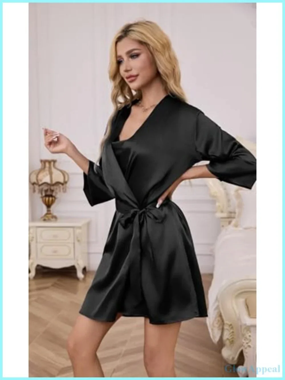 Satin Robe Set Women 2 Piece Silk Pajamas Kimono Nightwear